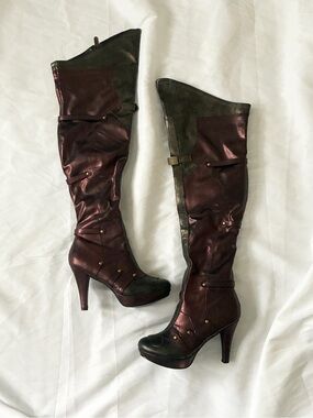 Ellie Over-the-Knee High Heel Wonder Woman Boots in Burgundy and Black